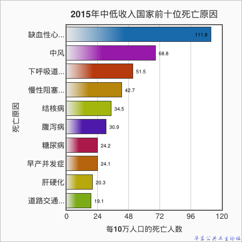 2015年中低收入国家前十位死亡原因